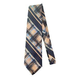 Vintage Gibsons Lewiston By Damon Polyester Plaid and Striped Tie Wide Retro